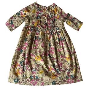 NWT Bonpoint Girls Beige Green Pink Floral Dress Size 4 Ruffle Lined Fariy